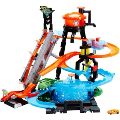 Afbeelding van Hot Wheels Ultimate Gator Car Wash Speelset Racebaan met van Kleur Veranderende Auto