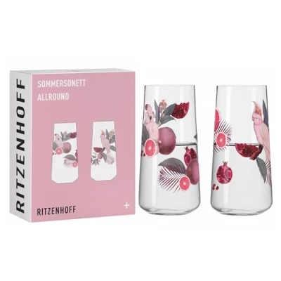 Afbeelding van RITZENHOFF 6151002 Drinkglas universeel 600 ml set van 2 serie Sommersonett, motief Kakadu Made in Germany