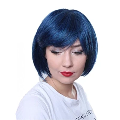 Afbeelding van Prettyland Blauw Zwart Korthaar Bob Natuurlijk zoals mensenhaar Rechte pruik C555