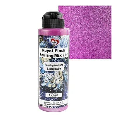 Afbeelding van Ideen mit Herz Royal Flash Pouring Mix 2 in 1, gieten medium &amp; metallic acrylverf met glittereffect, 180 ml, geen verder mengen vloeistof, of siliconenolie nodig (fuchsia)