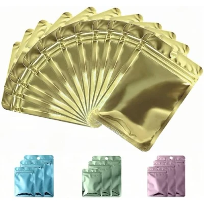 Afbeelding van Rimiko 50 stuks Hersluitbare Aluminium Ritssluiting Zakken, Mylar Folie Zakjes met Rits, Luchtdichte Kleine Platte Zakken voor het Bewaren van Voorwerpen en Voedsel (Metallic Geel, 7x10cm)