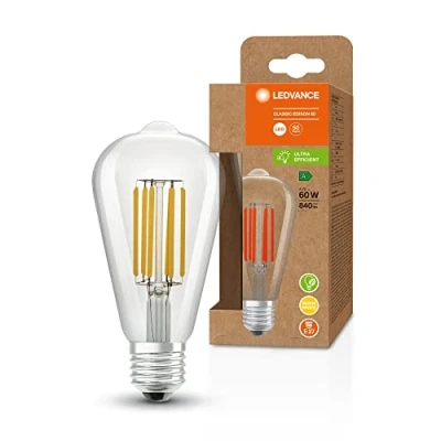 Afbeelding van LEDVANCE LED spaarlamp, Edison gloeidraad, E27, warm wit (3000K), 4 watt, vervangt 60W gloeilamp, zeer efficiënt en energiebesparend, pak van 6