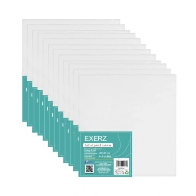 Afbeelding van Exerz 20x20cm Canvaspanelen 12 Stuks/schilderkarton 0.3cm dik 280gsm 100% katoen/wit kunstcanvas paneel voor acrylverf &amp; olieverf drievoudig geprimeerd/zonder zuur/middenkorrelig