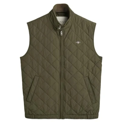 Afbeelding van Gant bodywarmer groen effen met ruit rits normale fit 50