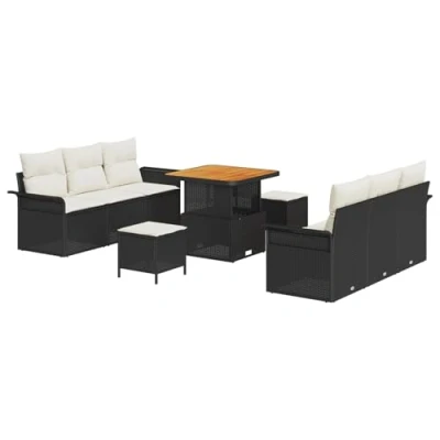 Afbeelding van vidaXL 9 delige Tuin Sofa Set met Kussens Zwarte Poly Rattan Acacia