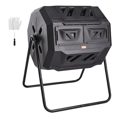 Afbeelding van VEVOR tumbling composterbin compostbak 162,7 L, trommelcompostbak draaibaar dubbele ruimte 735 x 625 955 mm, 50 kg belastbare incl. handschoenen