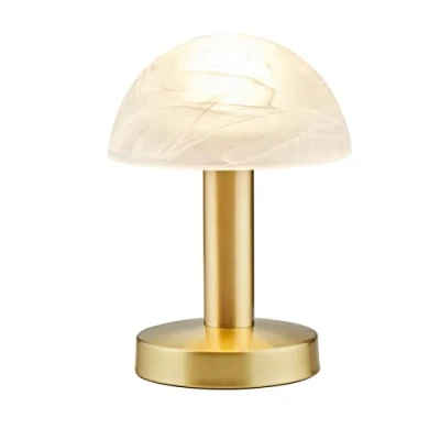 Afbeelding van Trio Leuchten LED tafellamp Fynn II 599110108, metaal messing mat, glas albasterkleurig wit, incl. 1x E14 4.9 Watt LED, Touch Me functie (4 voudig schakelbaar, 3 helderheidsniveaus), hoogte 21cm