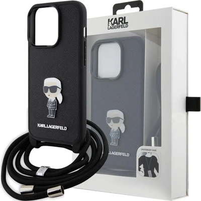 Afbeelding van iPhone 15 Plus Backcase hoesje Karl Lagerfeld Effen Zwart Kunstleer
