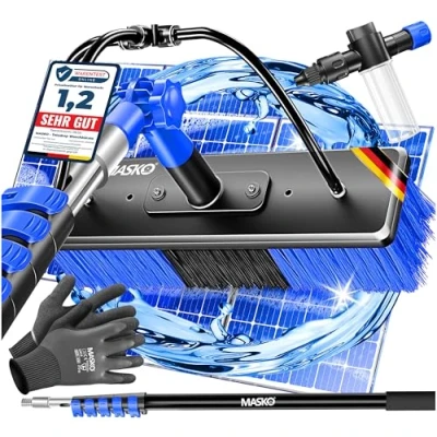 Afbeelding van MASKO® telescopische wasborstel met wateraansluiting 10,8 m reinigingsborstel telescoopsteel, uittrekbaar, bezem, reiniging van ramen en PV installaties, zachte borstelharen incl