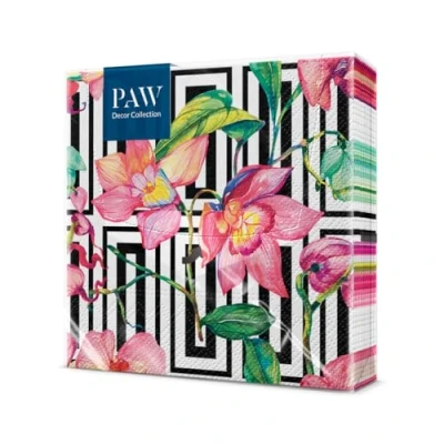 Afbeelding van PAW Papieren Servetten 3 laags (33 x 33 cm) I 20 Stuks Perfect voor Verjaardagen, Feesten, Bruiloften, Communie en Vieringen Tafeldecoratie, Kleurrijke Wilde Orchidee
