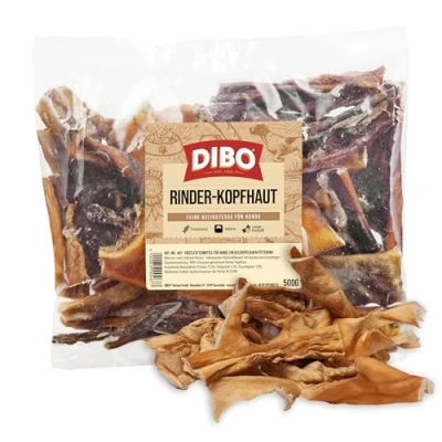 Afbeelding van DIBO Runderhoofdhuid, zak van 500 g, natuurlijke kauwsnack of lekkernijen voor tussendoor, hondenvoer, kwaliteitskauwartikelen zonder chemicaliën