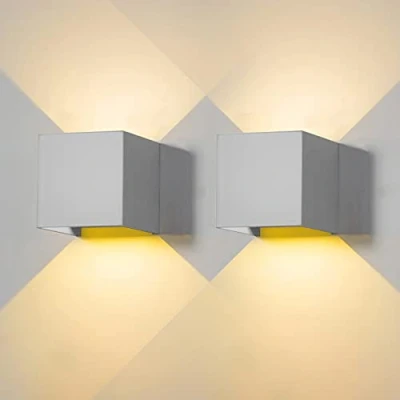 Afbeelding van 2 stuks wandlamp voor buiten, modern interieur, grijs, 6 W, 3000 K, warm licht, IP65, waterdicht, vierkant, aluminium, boven en onderkant, verstelbaar, eenvoudig te installeren