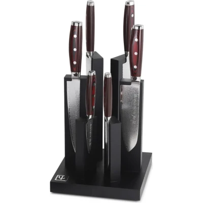 Afbeelding van Yaxell Super Gou Messenset 7 delig Magnetisch &#039;Tower&#039; Messenblok met 6 Messen 161 Lagen Da...