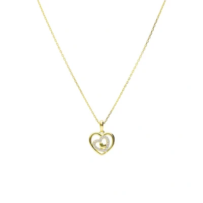 Afbeelding van Lucardi Dames Zilveren goldplated Ketting met hanger hart zirkonia 925 Zilver Goudkleurig 48 cm