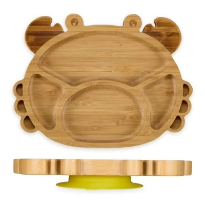 Afbeelding van Relaxdays kinderbord met zuignap 4 vakken vakjesbord krab babybord bamboe bord