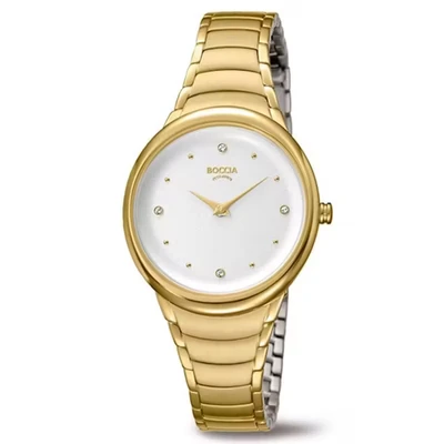 Afbeelding van Boccia 3276 14 Horloge Titanium goudkleurig wit 32 mm