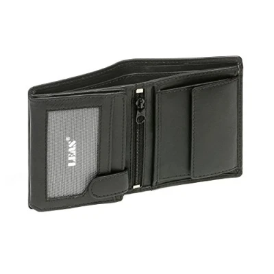 Afbeelding van LEAS mini combi portemonnee met vergrendeling RFID bescherming extra dun in staand formaat echt leer, zwart editie, zwart, 10,5x8,5cm, gesloten