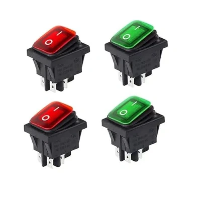Afbeelding van Switian 4 stuks 220 V AC DPST pins, 2 posities aan/uit ledlicht, verlichte waterdichte tuimelschakelaar, tuimelschakelaar (2 rood/2 groen)