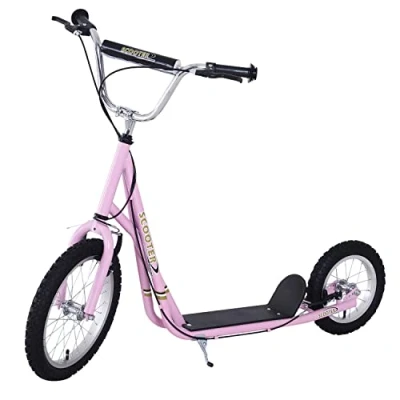 Afbeelding van HOMCOM Scooter voor kinderen vanaf 5 jaar, grote banden, verstelbaar stuur, handgrepen, remmen en standaard, staal, roze