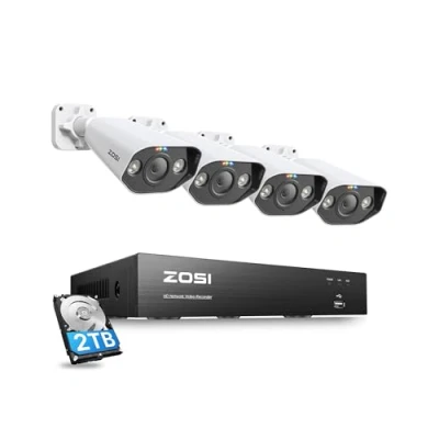 Afbeelding van ZOSI 5MP Beveiligingscamera Buitenset 8CH 4K 2TB HDD NVR en 4X PoE IP Buitencamera 2 Weg Audio Persoons Voertuigdetectie Spotlight Alarm C1825A