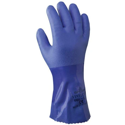 Afbeelding van Showa 4708 XL 660 Gr. Katoenweefsel, PVC Chemicaliënhandschoen Maat (handschoen): 10, EN 388:2016, 374 1:2016/ Typ B, 5:2016 ISO
