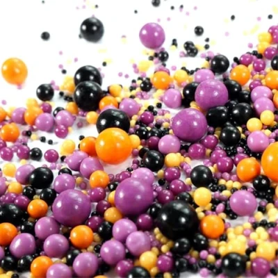 Afbeelding van Streuselheld Chocomix Halloween 40 g, eetbare chocoladeballen in oranje, zwart, paars, geel, goud, perfecte suikerdecoratie voor muffins, cupcakes, cakes en koekjes, strooisel decoratie