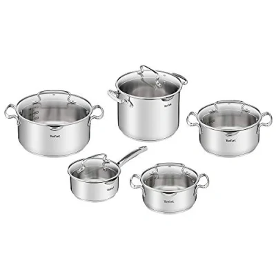 Afbeelding van TEFAL Duetto pannenset, roestvrij staal, met glazen deksel, 10 delig