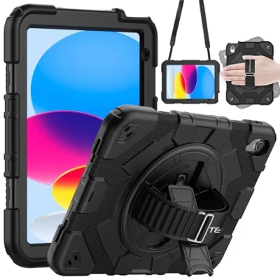 Afbeelding van TECHGEAR SUPE hoesje geschikt voor Apple iPad 10e generatie 10,9 inch / 10 2022 Stoer robuust zwaar schokbestendig leuk kinderen, jongens, meisjes met 360 draaibare standaard,
