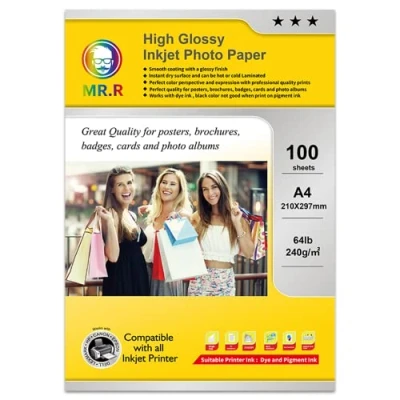 Afbeelding van MR.R 240gsm 100 Vellen A4 Glanzend Inkjet Fotopapier dubbelzijdig Instant Droog Waterdicht Wit Fotobladen 210x297mm