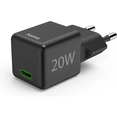 Afbeelding van Hama Fast Charger USB C PD/Qualcomm® Super Mini 20 W Oplader Zwart