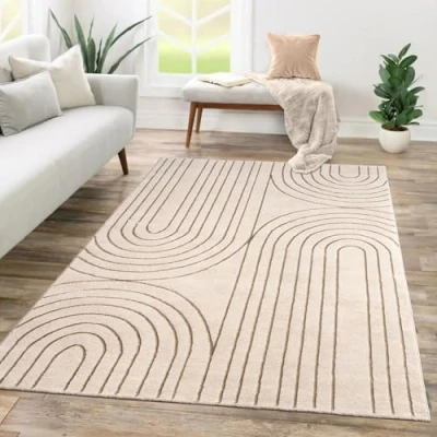 Afbeelding van Tapijt Laagpolig Woonkamer Abstract Patroon 3D Geometrisch, Kleur:Crème, Maat:160x230 cm