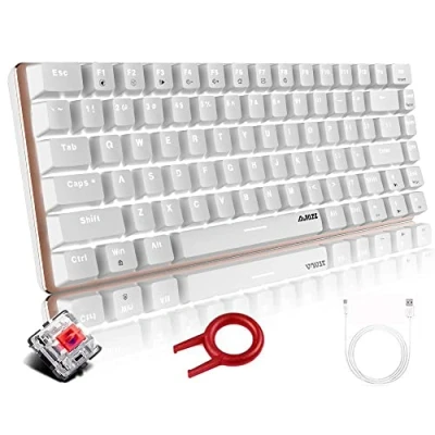 Afbeelding van Mechanisch Toetsenbord, AK33 Witte LED Verlichte USB Kabel Gaming Compact Toetsenbord met 82 Toetsen en Anti ghosting voor Gamers (Rode schakelaar, Wit)