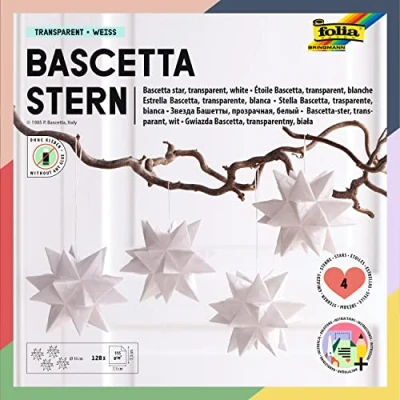 Afbeelding van folia 800/0707 Bascetta set, transparant papier, 7,5 x cm, 115 g/m², 128 vellen, diameter van de knutselster ca. 10 inclusief knutselhandleiding, wit