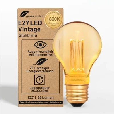 Afbeelding van greenandco® Vintage Design LED lamp in retro stijl voor sfeerverlichting E27 A60 Edison lamp, 2W 65lm 1800K extra warm wit 320 230V flikkervrij, niet dimbaar