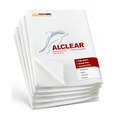 Afbeelding van Alclear 950001 Microvezel glasdoek, microvezeldoek voor autoruiten, huishouding en ramen, poetsen zonder droogdoek, 40 x 45 cm, wit, 5 stuks