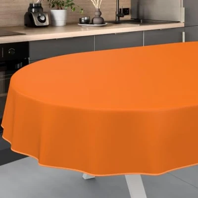 Afbeelding van ANRO Afwasbaar tafelzeil, tuintafelkleed, voor binnen en buiten, ovaal, 200 x 140 cm, met zoom, oranje