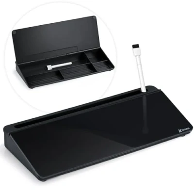 Afbeelding van Varhomax Desktop Whiteboard met opslag, bureau organizer droog wissen glas wit bord to do lijst memo notitieblok voor thuiskantoor en schoolbenodigdheden (zwart)