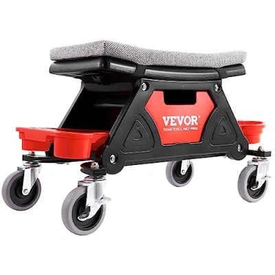 Afbeelding van VEVOR Werkplaatskruk, rolkruk, 640 x 335 390 mm, 136 kg belastbaar, werkplaats, rolstoel, montagekruk, garagekruk, werkkruk, stoelzitting incl. opbergdoos en pallets, mobiel