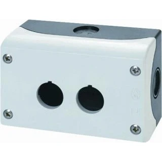 Afbeelding van Eaton rmq titan m22 drukknopkast lege kunststof kast 2 gats kl bodem antraciet deksel li grijs afm b 120 h 80 d 56mm 216537