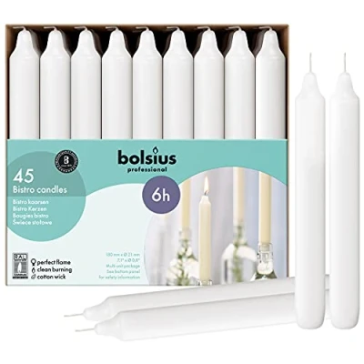 Afbeelding van Bolsius dinerkaarsen wit (45 stuks)