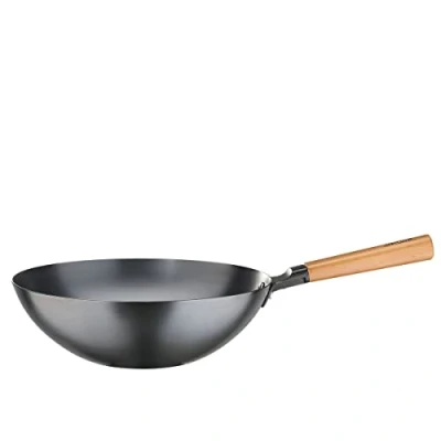 Afbeelding van Spring Canton Wokpan, koolstofstaal met houten handvat, 30 cm