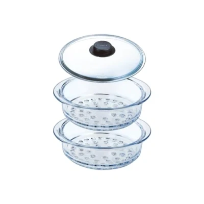 Afbeelding van Pyrex Steamer Basket Stoommand met Deksel Ø 20 cm 3 Delig Transparant Borosilicaatglas