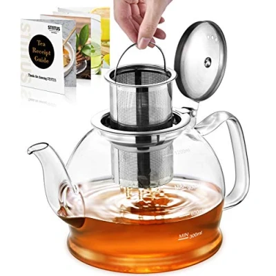 Afbeelding van glazen theepot, 1200 ml STNTUS theepot met infuser, borosilicaat infuser voor losse thee, roestvrijstalen zeef 4 6 kopjes