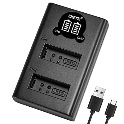Afbeelding van DSTE LP E12 USB Dual Quick Charger met LCD display, compatibel Canon EOS M, M2, M10, 100D, Rebel SL1, Kiss X7, M50, M100, M200, PowerShot SX70