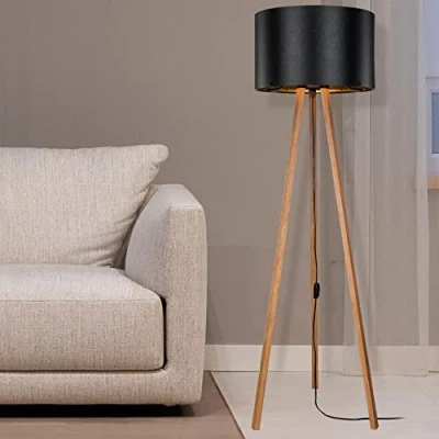 Afbeelding van Staande lamp vloerlamp E27 Keynes bamboe en zwart