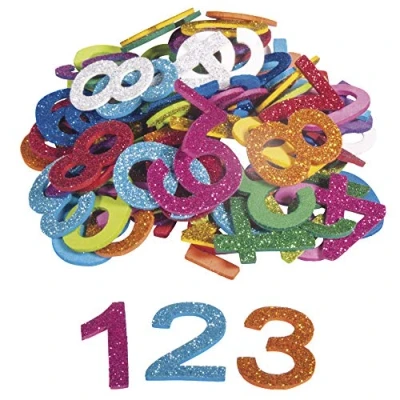 Afbeelding van Rayher 30228000 schuimrubber cijfers glitter, 3 cm, 100 stuks, zelfklevend, kleuren gemengd, glitter schuimstickers, schuimrubberstickers 0 9, om te decoreren, kleurrijk
