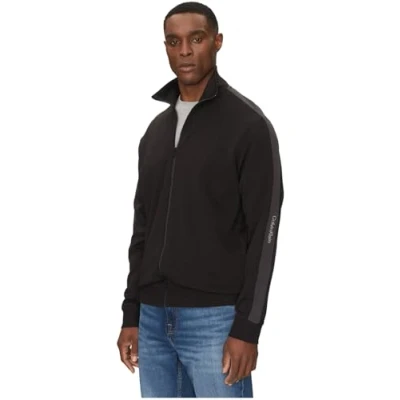 Afbeelding van Calvin Klein Jeans LOGO TAPE ZIP Through Sweater met rits, Heren, Maat: Large, Black