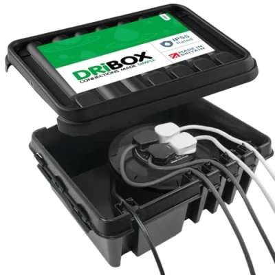 Afbeelding van DRiBOX IP55 Weerbestendige Buitenshuis Elektrische Aansluitdoos Netsnoerbehuizing voor Kerstverlichting, Timers, Verlengkabels, Kabels, Rollen, Transformatoren (Zwart, Groot)