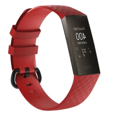 Afbeelding van Fitbit Charge 3 &amp; 4 siliconen diamant pattern bandje Maat: Small Rood