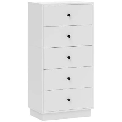 Afbeelding van HOMCOM Kommode Sideboard mit 5 Schubladen Schrank aus Holzwerkstoff Aufbewahrungsschrank im Modern Stil Schubladenschrank Kommodenschrank für Wohnzimmer Schlafzimmer Flur 47 x 29 95 cm Weiß